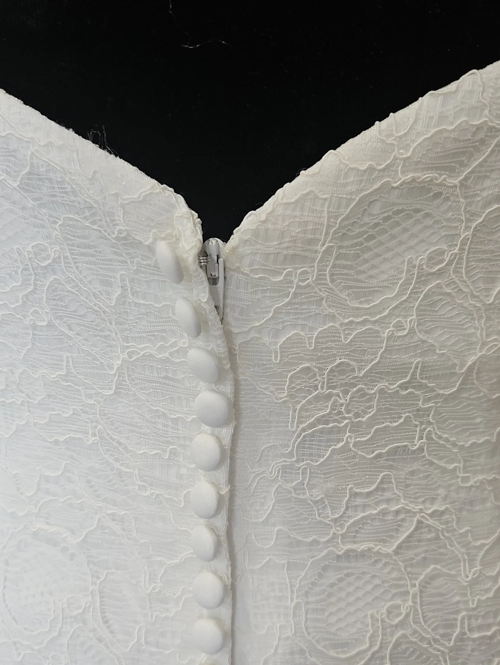 Size 6 white knee/midi lace fit & flare dress w/ a sheer neckline & open back